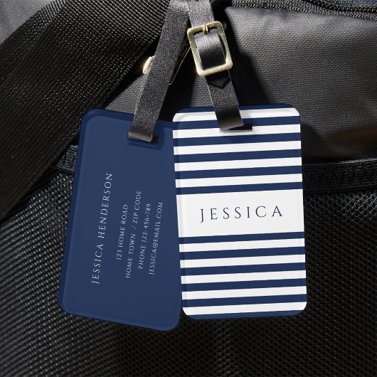 Modernes Navy Blue Striping Muster Gepäckanhänger