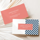 Modernes Navy Blue und Coral Graphic Striping Visitenkarte