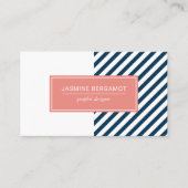 Modernes Navy Blue und Coral Graphic Striping Visitenkarte (Vorderseite)