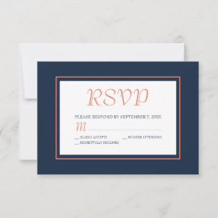 Modernes Navy Blue und Coral RSVP Karte