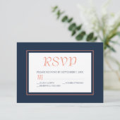 Modernes Navy Blue und Coral RSVP Karte (Stehend Vorderseite)