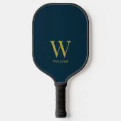 Modernes Navy Blue und Gold Mit Monogramm Pickleball Schläger (Vorderseite)