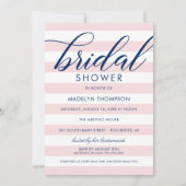 Modernes Navy Blue und Pink Stripes Brautparty Einladung (Vorderseite)