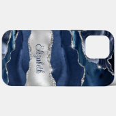 Modernes Navy Blue und Silver Agate Monogram Case-Mate iPhone Hülle (Rückseite (Horizontal))