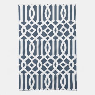 Modernes Navy Blue und White Trellis Muster Geschirrtuch