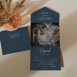 Modernes Navy Blue Wedding Foto | Monogramm-UAWG All In One Einladung