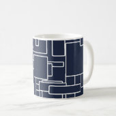 Modernes Navy Blue & White Abstrakt Pattern Kaffeetasse (VorderseiteRechts)