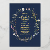 Modernes Navy Blue Wildblume Spring Brautparty Folieneinladung (Vorderseite)