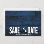 Modernes Navy Blue Wood 2 Foto Save the Date (Rückseite)