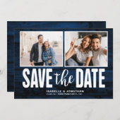 Modernes Navy Blue Wood 2 Foto Save the Date (Vorne/Hinten)