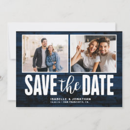 Modernes Navy Blue Wood 2 Foto Save the Date