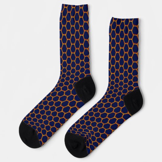 Modernes Navy Blue Yellow Pattern Abstrakt Dark Co Socken (Linkes Detail)