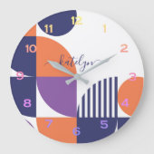 Modernes Navy Blush Orange Muster aus dem Mittelal Große Wanduhr (Vorderseite)