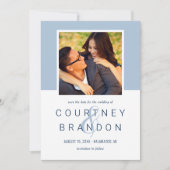 Modernes Navy Dusty Blue Monogram Wedding Foto Save The Date (Vorderseite)