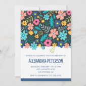 Modernes Navy Floral Pattern 97. Geburtstag Einladung (Vorderseite)