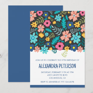 Modernes Navy Floral Pattern 97. Geburtstag Einladung
