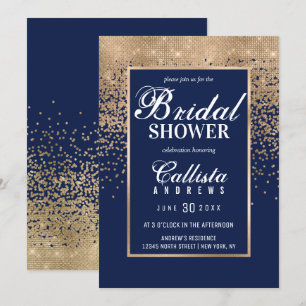 Modernes Navy Gold Glitzer Confetti Brautparty Einladung