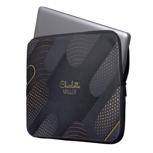 Modernes Navy-Gold-Halbtonmuster und Individuelle Laptopschutzhülle (Vorderseite Links)