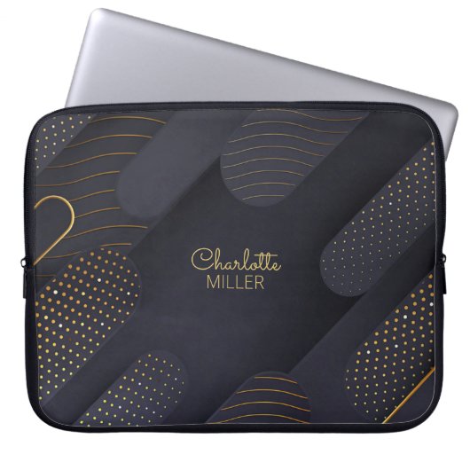Modernes Navy-Gold-Halbtonmuster und Individuelle Laptopschutzhülle (Vorderseite)