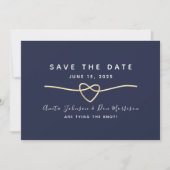 Modernes Navy Gold Rope Herz Save The Date (Vorderseite)