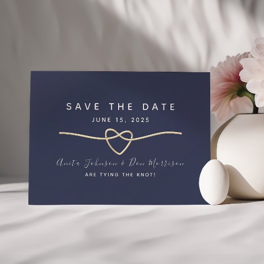 Modernes Navy Gold Rope Herz Save The Date