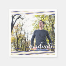 Modernes Navy & Gold Stripes Graduate Party Napkin