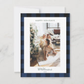 Modernes Navy Kariert Rustikales Foto Weihnachten (Vorderseite)