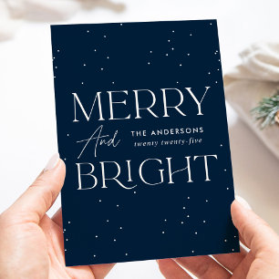 Modernes Navy Merry and Bright Non-Foto Feiertagskarte