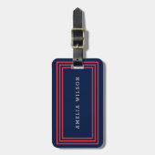 Modernes Navy mit lachsfarbenen rosa Grenzen Gepäckanhänger (Vorderseite vertikal)