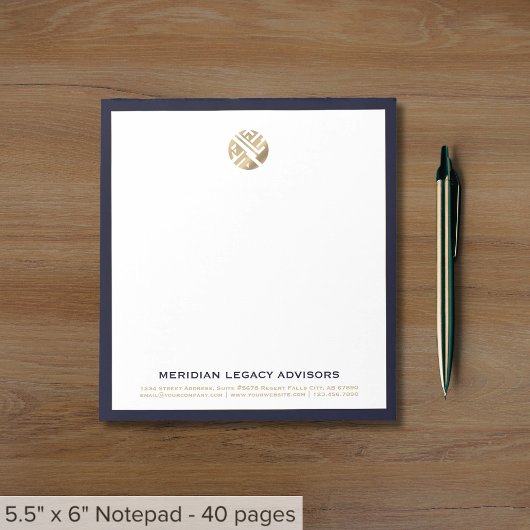 Modernes Navy und Gold Business Notepad mit Logo Notizblock