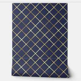 Modernes Navy und Gold Diamond Grid Tapete
