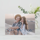 Modernes Navy Vintag Letting Foto Save The Date (Stehend Vorderseite)