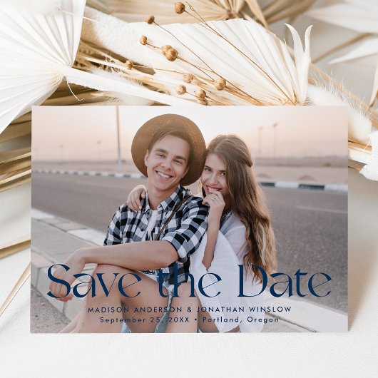 Modernes Navy Vintag Letting Foto Save The Date