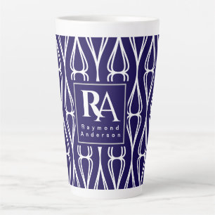 Modernes Navy White Pattern Monogramm Milchtasse