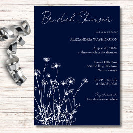Modernes Navy & White Wildblume Brautparty Einladung