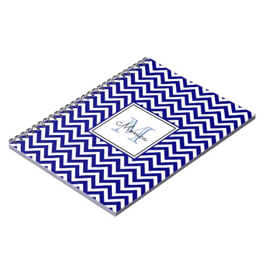Modernes Navy Zickzack Muster mit Monogram Notizblock (Linke Seite)