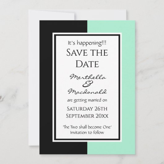 Modernes NEO MINT SCHWARZ Personalisiertes EREIGNI Save The Date (Vorderseite)