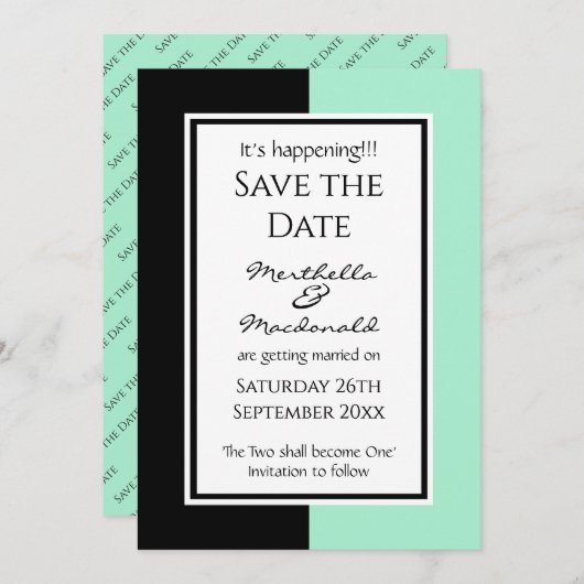 Modernes NEO MINT SCHWARZ Personalisiertes EREIGNI Save The Date (Vorne/Hinten)