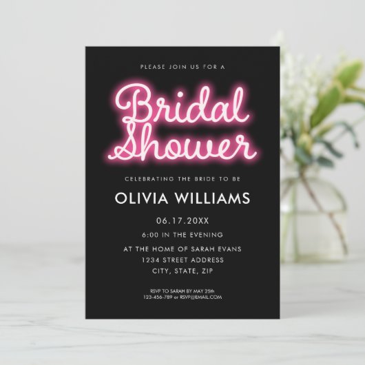 Modernes Neon Brautparty Einladung (Stehend Vorderseite)