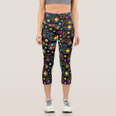 Modernes Neon Paisley Floral Muster Capri Leggings (Vorderseite)