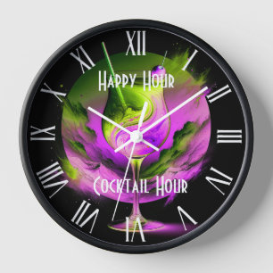 Modernes Neon Party Time Personalisiert Uhr