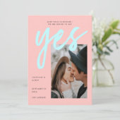 Modernes Neon Pink Mint Big Script Foto Hochzeit Save The Date (Stehend Vorderseite)