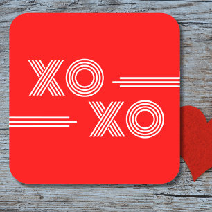 Modernes Neon Red und White XOXO Valentine Quadratischer Aufkleber