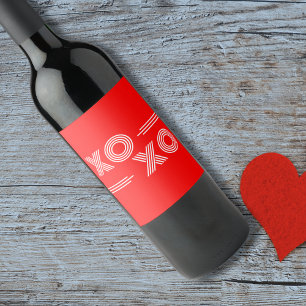 Modernes Neon Red und White XOXO Valentine Weinetikett