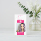 Modernes Neon-Rosa-Make-up Foto qr-Logo Visitenkarte (Stehend Vorderseite)
