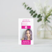 Modernes Neon-Rosa-Make-up Foto qr-Logo Visitenkarte (Stehend Vorderseite)