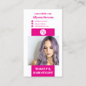 Modernes Neon-Rosa-Make-up Foto qr-Logo Visitenkarte (Vorderseite)