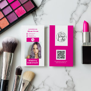 Modernes Neon-Rosa-Make-up Foto qr-Logo Visitenkarte