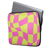 Modernes Neon Vibrany-Schachbrettmuster Gelb Laptopschutzhülle (Vorderseite Links)