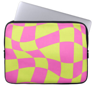 Modernes Neon Vibrany-Schachbrettmuster Gelb Laptopschutzhülle